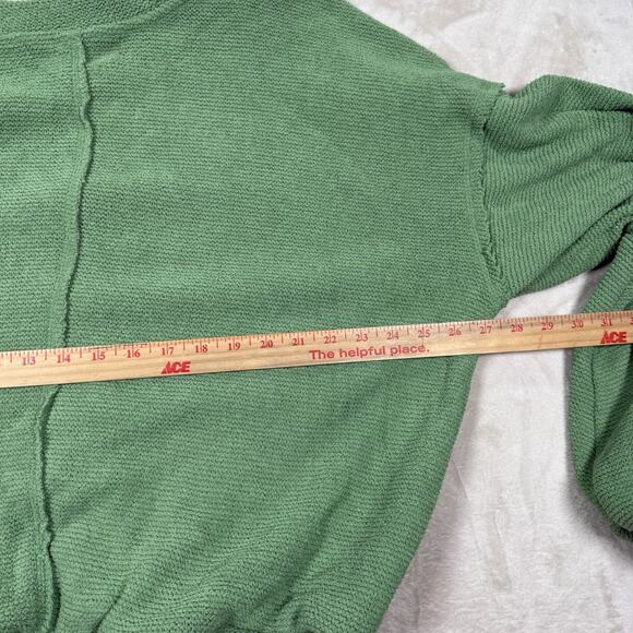 Free People Beach Happy Pullover Sweatshirt Women's Size XL Green Balloon Sleeve - Picture 5 of 8